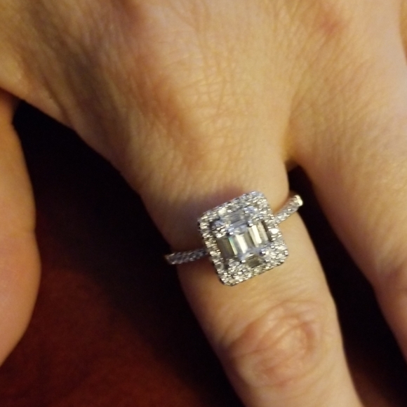 CZ Baguette Halo 925 Ring - Picture 2 of 5